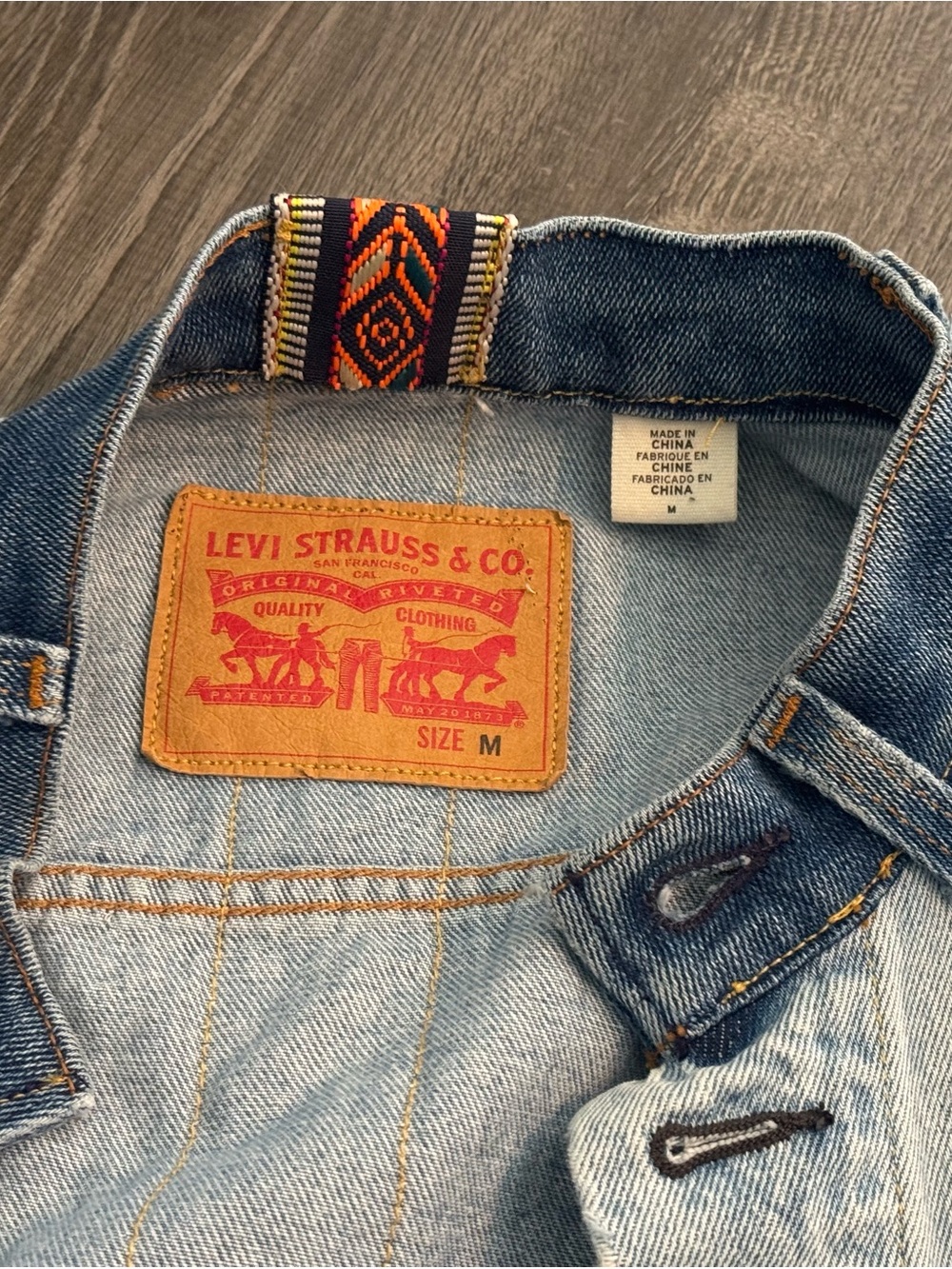 Levi's Upcycled Two-Tone Light Blue Distressed Denim Jacket - Picture 5 of 5